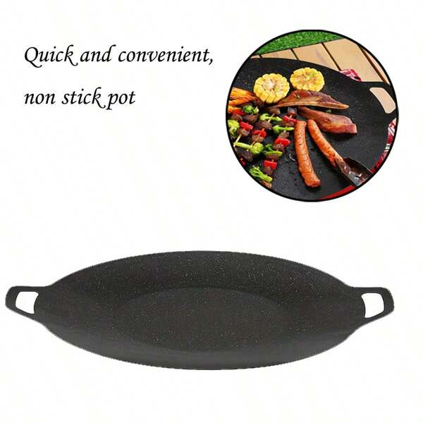 1pc Korean Style Non-Stick Round Grill, Stone Barbecue Plate, Suitable For Home And Outdoor Use, Household Kitchen Appliance