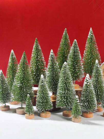 8 件/4 件绿色迷你圣诞树桌面装饰、圣诞节 DIY 松针圣诞树装饰、迷你剑麻树瓶刷树 3D 模型微型圣诞树工艺品、人造圣诞装饰、带木质底座的圣诞松木装饰，4 种尺寸