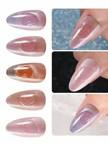 120 uñas postizas de estilo francés con efecto de ojo de gato, forma almendrada, diseño de ojo de gato con corazón, elemento de corazón, incluye gel de gelatina, lima de uñas, uñas removibles de cobertura completa y brillo, adecuadas para verano, uso diario, fiestas, vacaciones, gran regalo para mujeres y niñas