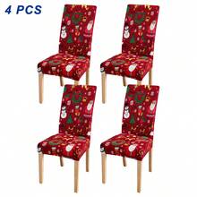 2/4/6 غطاء كرسي مطبوع بطبعات عيد الميلاد، مع عناصر عيد الميلاد مثل بابا نويل والثلجي والرنة، ديكور منزلي لفنادق وحفلات ومطاعم، ديكور عيد الميلاد الأساسي، هدية عيد الميلاد المثالية