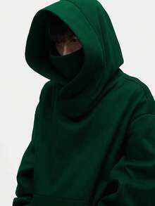 男士休闲时尚独特高性价比轻盈柔软涤纶连帽衫，多功能套头卫衣，通勤必备 - 墨綠色 - 查看 5