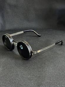 1pc Steampunk Style Retro Adjustable Polarized Lens, Wide Frame >130mm Metal Frame, Black, Suitable For Fashion Glasses, Back To School Season