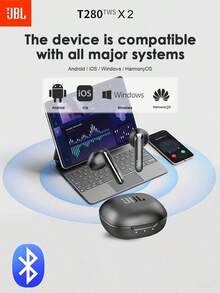 JBL T280TWS X2 无线蓝牙 5.3 耳机 - 半入耳式运动耳塞，具有降噪功能，IPX4 防水防汗，适合健身房/跑步，Type-C 快速充电 - 黑色 - 查看 7