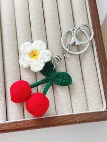 Handmade Crochet Fruit Keychain Accessories, Persimmon, Peanut, Cherry, Strawberry, Carrot Keychain Decor - Multicolor - View 7