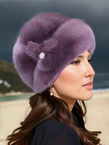 1 件蓬松女士装饰发帽头带帽子复古秋冬发饰发带非常适合户外居家通勤秋季服装 - 絨毛帽 - 查看 5