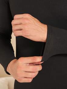 1 Set Men's Knitted Wool & Silk Blend Black Crew Neck Casual Warm Outfit, Suitable For Autumn, Winter, Spring