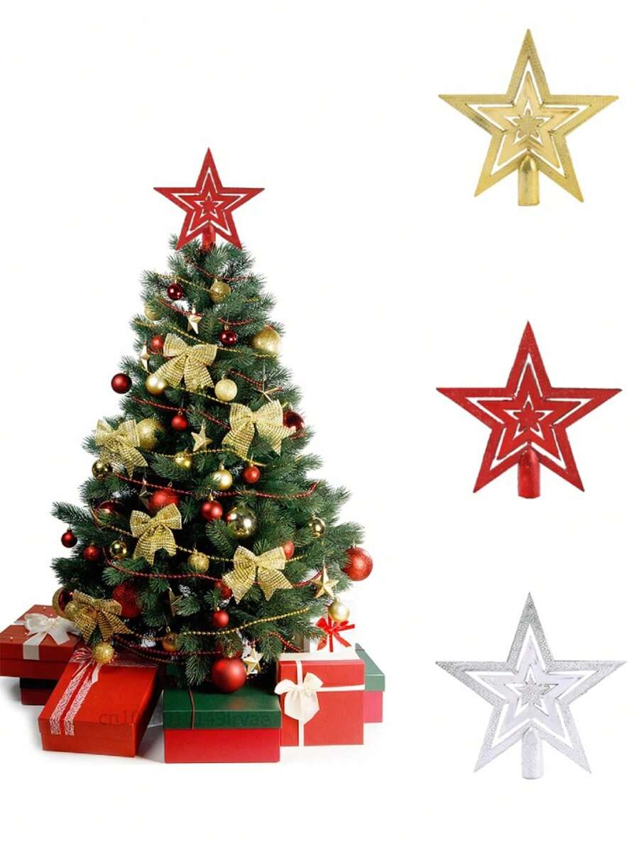 1 Piece Of Christmas Tree Star Decoration, Three Sizes Ranging From 3.94 Inches To 7.87 Inches, Creating A Festive Atmosphere, Three-Dimensional Stars, Decorations, Scene Decorations, Room Decorations, Home Decorations, Window Decorations, Pendant Decorations, For Holiday Parties. - Multicolor - View 1