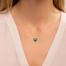 Q&D&S 18k Gold Emerald Necklace For Women,Birthstone Rectangle Princess Cut Charm Necklace,Blue Sapphire Or Green Emerald Gemstone Pendant Necklace-705367 - 風格B - 查看 4
