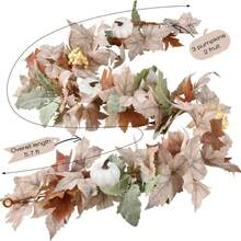 2pcs Fall Maple Leaves Garland Decoration  Artificial Fall Foliage Garland With White Pumpkins Autumn Decor For Halloween Thanksgiving Home Table Decor - 白色 - 查看 5