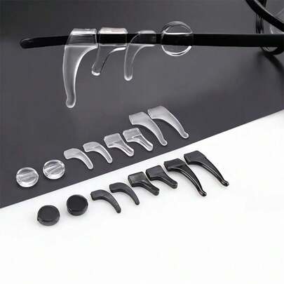 4/8/16个装硅胶防滑眼镜耳钩，防滑眼镜耳托 - 透明和黑色，包含大号、中号、小号、圆形各一副，眼镜耳夹，防滑支架，眼镜套，眼镜架，眼镜支架，适用于眼镜、太阳镜、运动眼镜和户外活动眼镜，舒适的眼镜固定器，适用于太阳镜、眼镜等，眼镜配件，夏季，教师节礼物，父亲节礼物