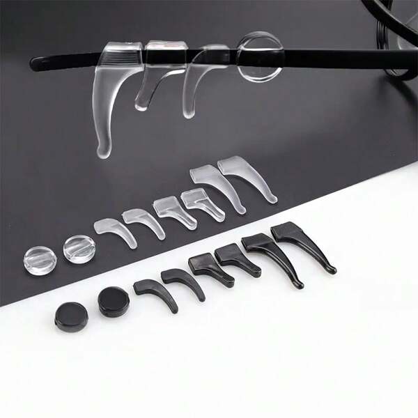 4/8/16pcs Silicone Anti-Slip Glasses Ear Hooks, Non-Slip Glasses Earpieces - Transparent And Black, Including 1 Pair Each Of Large, Medium, Small, Round Sizes, Glasses Ear Clips, Anti-Slip Supports, Glasses Tip Sleeves, Glasses Holders, Glasses Supports Suitable For Glasses, Sunglasses, Glasses For Sports And Outdoor Activities, Comfortable Glasses Fixers, Fit For Sunglasses, Eyeglasses, Glasses Etc., Glasses Accessories, Summer, Teacher's Day Gift, Father's Day Gift