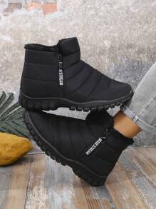 男士雪地靴，冬季男士黑色鞋履，侧拉链套脚短靴，防滑毛绒内衬户外运动鞋靴。情人节男士礼物，男士礼物推荐。