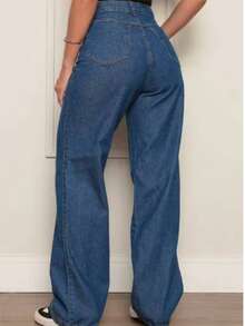 Women's Wide Leg Jeans, High Waist, Butt Lifting Pants - 深色洗 - 查看 2