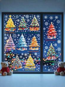 6 Stücke Weihnachtsbaum Fenster Wandaufkleber - selbstklebend und abnehmbar, wasserfest, ablösbar und wiederverwendbar, einfach anzubringen und abzureißen, statische Wand, für Feiertags-Heimdekoration, geeignet für Wohnzimmer, Schlafzimmer, Küche, Bad, Eingangsbereich, gewerbliche Räume, Schule, Weihnachts- und Partydekoration, Fenster- und Türdekoration, saisonale Raumdekoration