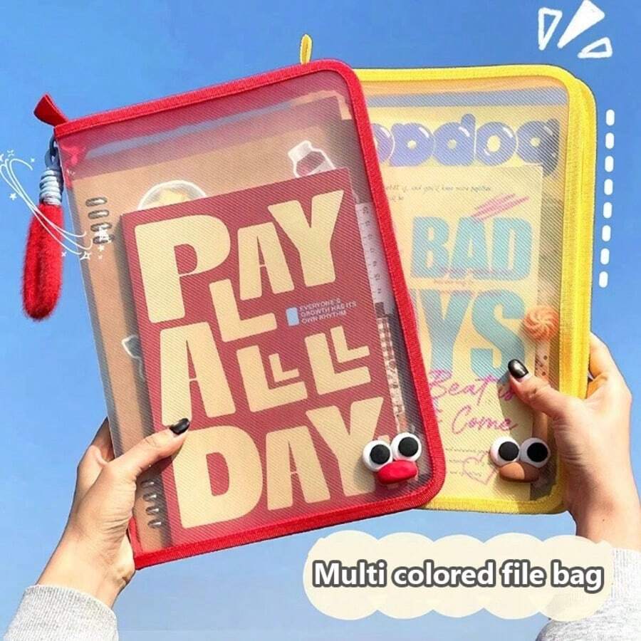 Bolsa con cremallera tamaño A4 de PP transparente con asa, organizador a prueba de polvo, carpeta de almacenamiento