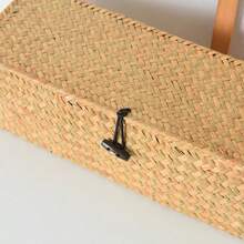 1pc Handwoven Seaweed Storage Basket, Wicker Frame With Lid, Rectangular Small Storage Box, Desktop Organizer, Home/Kitchen/Bathroom/Bedroom Decor (Style Sent Randomly) - Ginger - View 8
