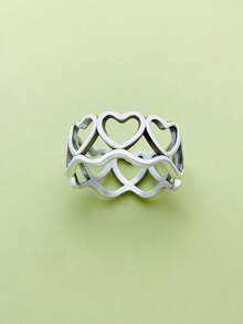 1pc Minimalist Unique 925 Sterling Silver Heart Ring, Elegant Jewelry Gift For Women