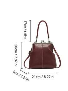 2025 New Fashion Retro PU Material Handbag, Detachable Women's Shoulder Bag With Button Closure Wallet., Vintage - Burgundy - View 7