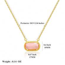 Birthstone Necklace For Women 14k Gold Plated Preppy Oval Stone Necklaces   Pendant Necklaces Birthday Gifts For Women Mom Wife Friends-307968 - 十月粉紅 - 查看 5