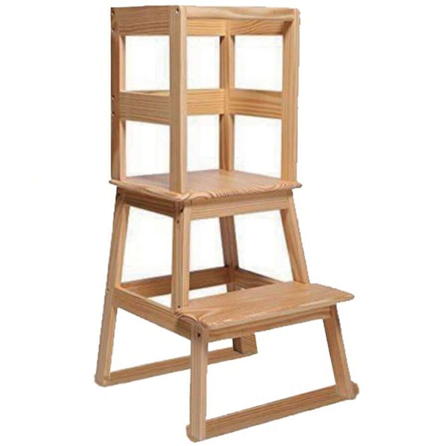 Gr8 Home Wooden Childrens Toddler Learning Step Stool Stairs Ladder Kitchen Helper Tower - Natural - View 1
