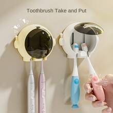 No-Drill Toothbrush Organizer With Dust Cover - Space-Saving Wall Mount Holder For Electric/Manual Brushes