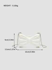 1 件迷你亚克力电镀金属银色闪亮蝴蝶结手拿包，多功能装饰女士个性化时尚化妆包，珠宝收纳耳机盒，女士礼物，适合情人节、派对、婚纱、约会，可用作单肩包/斜挎包，优雅女士零钱包 - 白色 - 查看 3