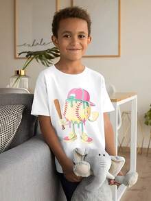 Baseball  Printed Fashionable And  Soft And Comfortable Casual T-Shirt, Suitable For Both Men And Women - White - View 3