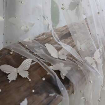 Elegante camino de mesa de tul con perlas falsas blancas y lazo de satén - 32"X78.7" y 32"X118.11" con diseño de encaje transparente para bodas, duchas nupciales y decoraciones de mesa de postres, decoración de mesa de boda | Elegante ajuste de mesa | Detalle de lazo de satén, decoraciones de mesa de boda