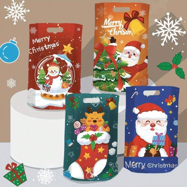 50 Stück Kunststoff Weihnachts-Süßigkeitentüten mit T-förmigem Verschluss - mehrfarbig Rot, Gold, Grün, Blau Festliche Geschenktüten mit Schneemann, Lebkuchen, Strumpf & Baum Motiven - strapazierfähige Party Favor Tüten für Feiertags Leckereien, Geschenke & Dekorationen Weihnachten Weihnachtsdekorationen Weihnachtspyjamas Weihnachtsgeschenke Weihnachtsdekoration