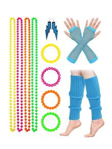 D EXCEED 4/11/12Pcs Women's 70s-80s Costume Accessories – Neon Beaded Necklaces, Bracelets, Gloves, Leg Warmers – For Vintage Themed Parties, 70s-80s Reunions, Retro Fashion Events & Classic Rock Concerts​ - Multicolor - View 25