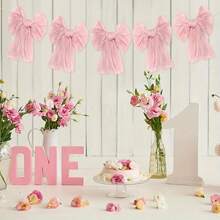1pc Bow Garland Stylish Sweet Voile Big Bow Banner Party Decorations For Living Room, Bedroom Wedding Decorations And Birthday Party Gatherings Daily Life Wedding Theme Party Home Decor Butterfly Flag
