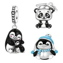 CYCUFF 1 件镀银饰品动物元素可爱熊猫和企鹅吊坠适用于原创手链项链 DIY 珠宝制作珠宝礼物女士礼物