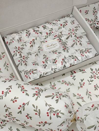 5/10/20/40pcs Thin Paper With Holly Seed Pattern, 20 Inches X 14 Inches Inches Gift Wrapping Paper, Suitable For Wedding, Christmas, Birthday Gift Packaging, Bouquet Packaging, Gift Bag Filling, Party Gifts Decoration