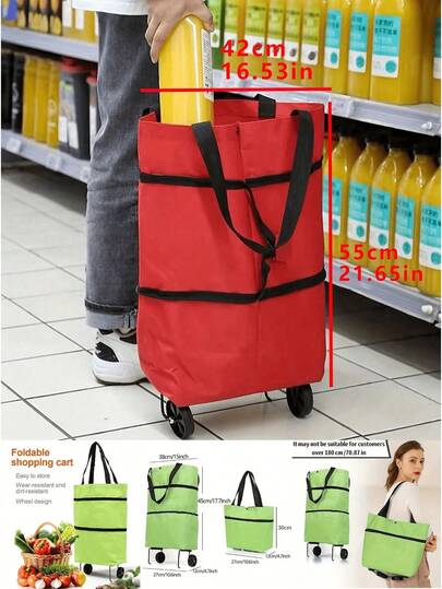 Portable Folding Grocery Shopping Trailer, Light Trolley With Wheels, Backable Bag, Shopping Bag For Express Delivery, Household Trolley, Lightweight, Home Supermarket Shopping, Fashionable, Waterproof, With Zipper Outdoor Decor,Shopping Bag With Wheels Foldable Grocery Shopping Cart Tug Portable Female Large Capacity Bag Home Supermarket