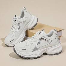 女士新款厚底运动鞋，轻便休闲鞋，小白鞋，网球鞋，百搭跑鞋，可爱时尚轻便厚底运动鞋 - 白色 - 查看 4