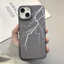 1pc White Lightning Graphic Pattern Matte Transparent Black Full Coverage TPU Shockproof Phone Case Compatible With IPhone 16 15 14 13 12 11 Pro Max - Multicolor - View 2