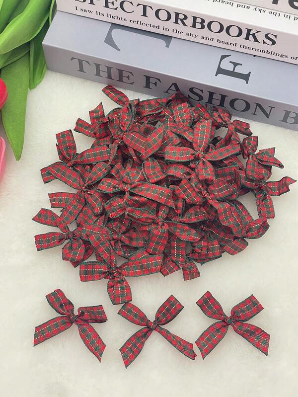 20 piezas Adornos de lazo con ribete metálico vintage a cuadros, accesorios de ropa navideña para vestidos, calcetines, decoración del hogar, decoraciones navideñas, decoración de habitaciones de invierno