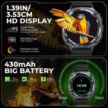 EIGIIS Reloj inteligente para deportes al aire libre, reloj inteligente con linterna LED, larga duración de la batería, función de llamadas inalámbricas, alarma, registro de ejercicios, reproducción de música inalámbrica, para iPhone y Android, una gran opción para actividades al aire libre