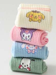 5 pares de calcetines de colores de macarrón para niños, combinados con dibujos animados, mediasuela, barras paralelas, estilo universitario, calcetines estudiantiles y calcetines casuales simples de moda diaria