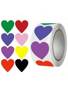 500张/卷心形纯色标签贴纸，紫色、红色、蓝色、粉色、绿色和金色，柔和的马卡龙色调。非常适合用作礼品标签、信封封口、派对装饰、文具点缀和烘焙装饰。