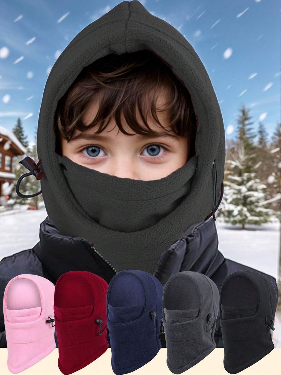 1 件儿童颈部全脸滑雪面罩帽儿童羊毛拉法帽男孩女孩儿童滑雪帽 - 純色 - 查看 1