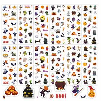 Halloween Pumpkin Theme Stickers, Vinyl Waterproof Holiday Stickers,Halloween Goodie Bag Stuffers, Kids And Youth Adult Party Favors Gifts Party Supplies Decorations(Colours And Details Are Random)