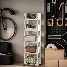 1 Multi-Layer Storage Rack, Multi-Layer Storage Trolley, Non-Electric, Mobile Storage Rack With Wheels, 3/5 Layers, White/Macaron Color Trolley Rack, Suitable For Living Room, Bedroom Dormitory Book Storage Rack, Bedside Trolley, Utility Trolley, Book Trolley, Roller Trolley, Kitchen Storage Box, Diaper Trolley, Bathroom Storage Box - 白色 - 查看 4