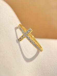 1pc Elegant Luxury S925 Sterling Silver Cross T-Shape Ring, Women's Jewelry Gift, Birthday Gift, Party Gift - Cross T Ring - View 2