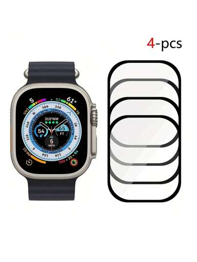 4 件 屏幕保护膜，钢化玻璃膜适用于 49mm、45mm、41mm、40mm、44mm、46mm、42mm、Series 10、9、8、7、6、5、4、SE 配件屏幕保护必需品，适用于日常防护、办公室、家庭手表保护套手表配件防水防震防摔防刮