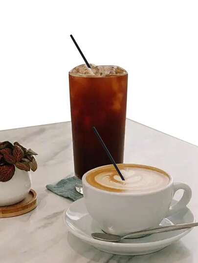 Black Plastic Straws For Cocktails, Drinks, Coffee And Milk - Perfect For Parties, Home Use And Outdoor Activities, Plastic Cups With Lids And Straws