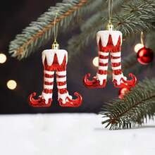 2 Packs Glittery Plastic Christmas Elf Legs Ornaments - Red & White Striped Elf Boot Tree Pendants, Festive Holiday Decorations For Seasonal Celebrations Home Decor Christmas Decorations Room Decor