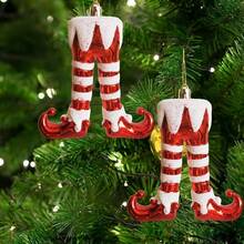 2 Packs Glittery Plastic Christmas Elf Legs Ornaments - Red & White Striped Elf Boot Tree Pendants, Festive Holiday Decorations For Seasonal Celebrations Home Decor Christmas Decorations Room Decor