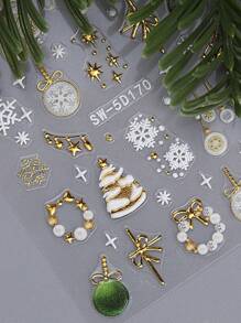 2 件 5D 浮雕节日指甲贴纸节日图案雪花树水晶球吊坠指甲艺术贴花自粘美甲贴纸 DIY 节日指甲装饰礼物适合女性女孩 - 彩色 - 查看 7