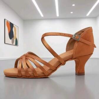 5厘米和7英寸高跟女士棕色舞蹈鞋，柔软、轻便、舒适，专业拉丁舞鞋，缎面材质，适合舞厅派对、婚礼、爵士舞、伦巴舞、探戈舞、萨尔萨舞练习、表演和室内凉鞋穿着。